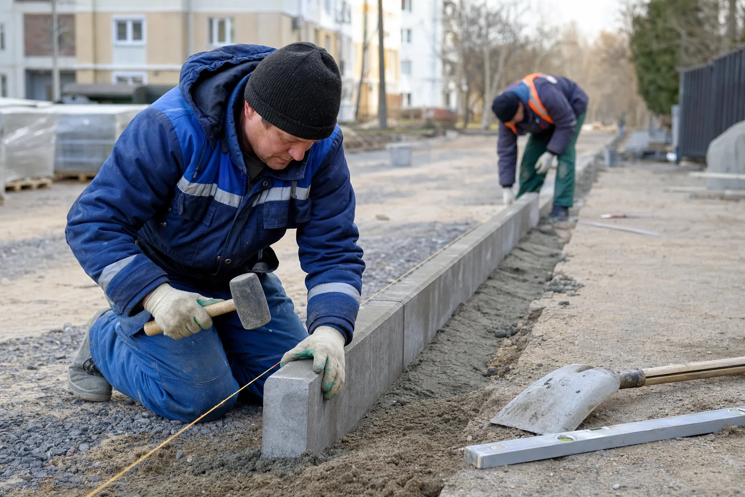 Укладка тротуарного бордюра