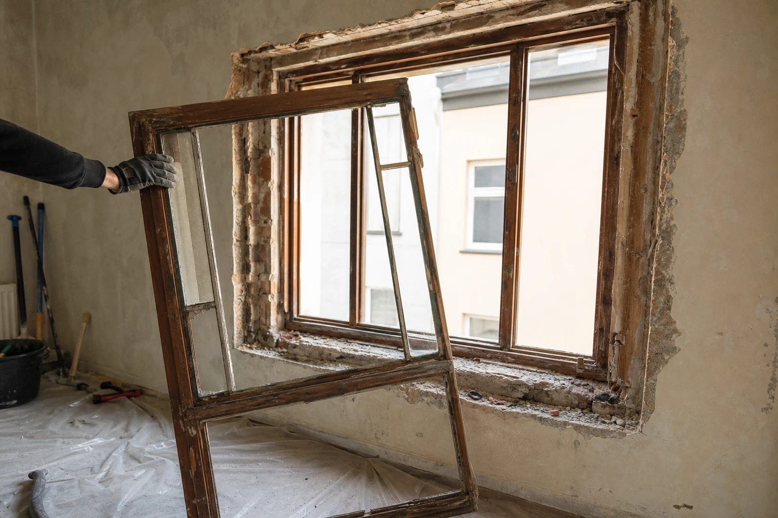 Новое пластиковое окно REHAU после замены в комнате с белыми откосами